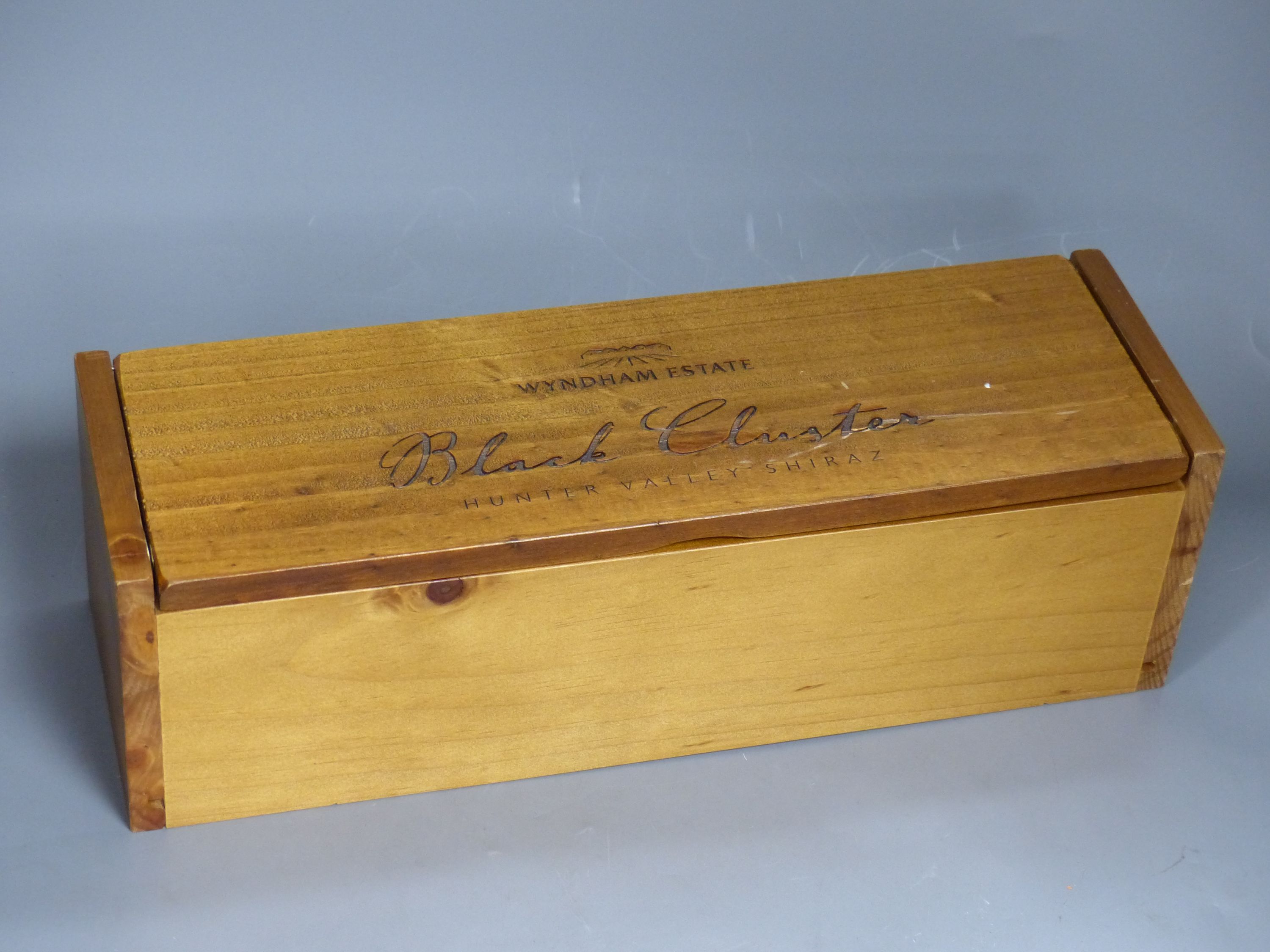 A cased bottle of Wyndham Estate Black Cluster Shiraz, 2007.